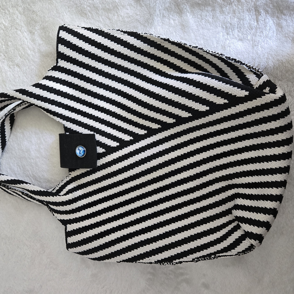 SHEIN Black and White Striped Tote Bag